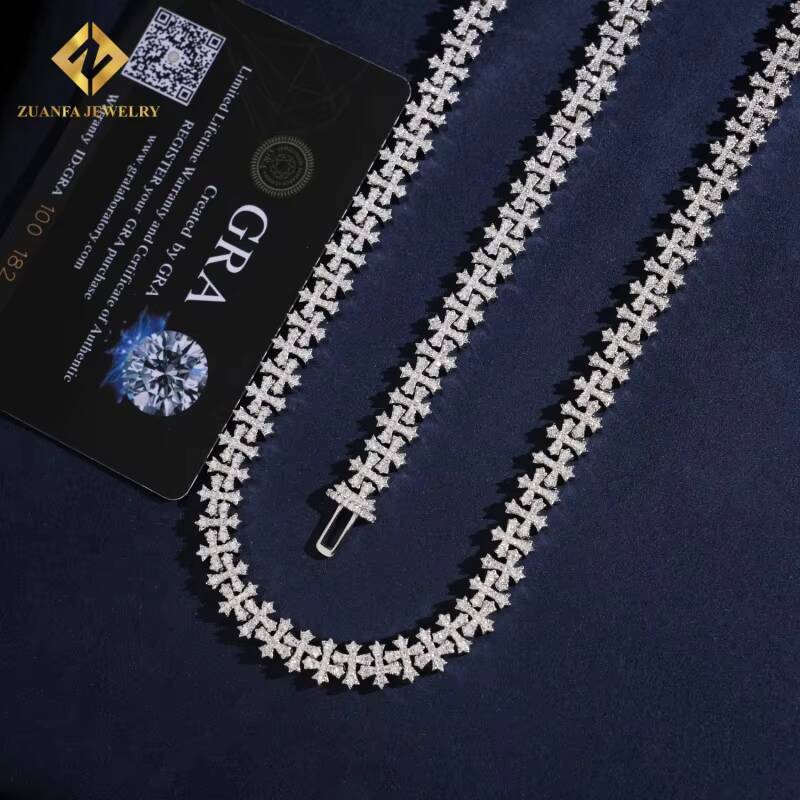 Fashion Hip Hop Style 85mm 925 Sterling Silver Moissanite Cross Cuban Link Chain Necklace Pass Diamond Tester Fire Jewelry GRA