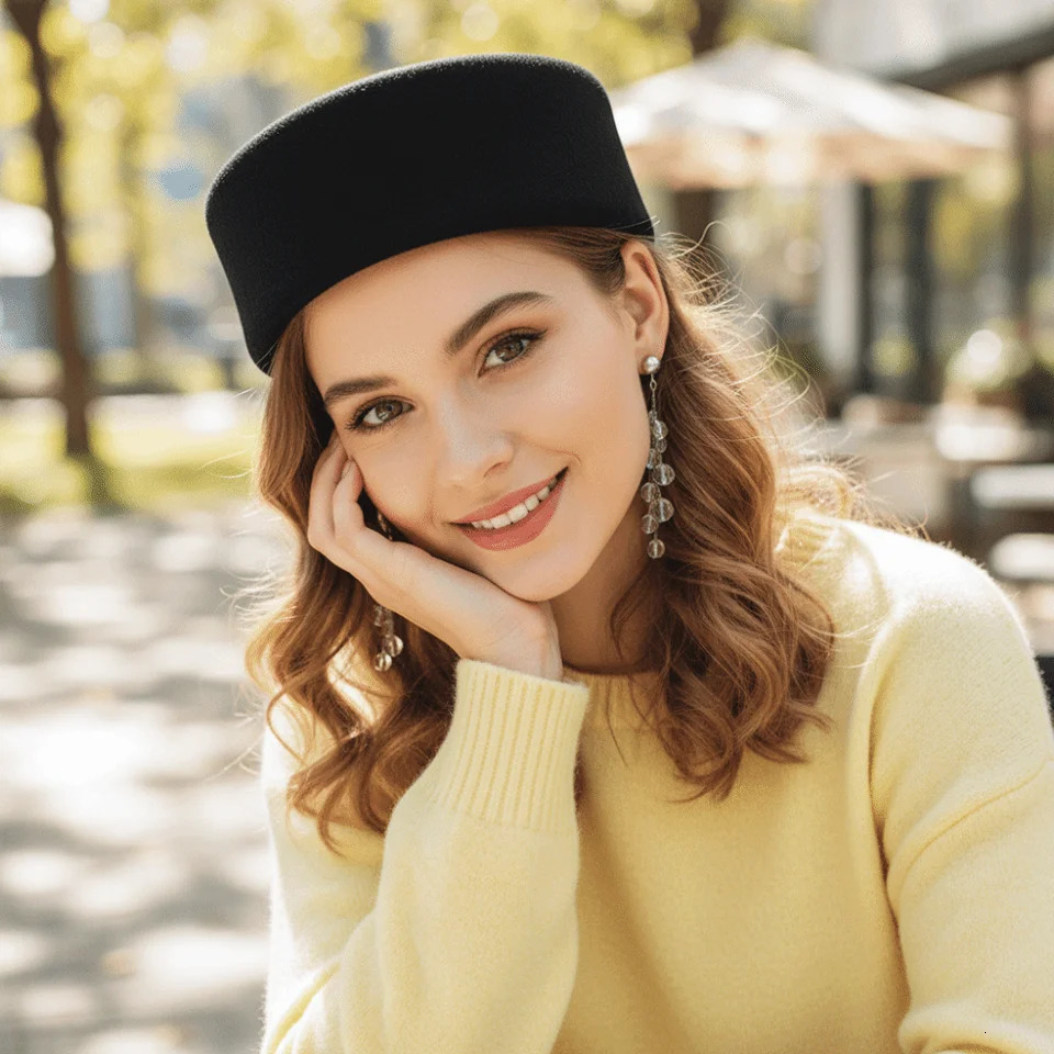 Hard Top Wool Felt Berets Concave Top British Retro Vintage Fedoras Hats Wedding Fascinator Hats Formal Events 251228