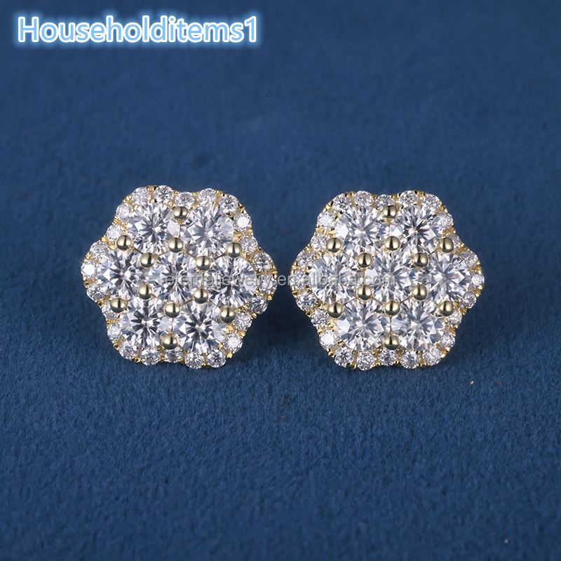 Factory Price 15mm S925 Sterling Silver 10K 14K 18K Solid Gold Yellow Iced Out VVS Moissanite Lab Grown Diamond Stud Earrings