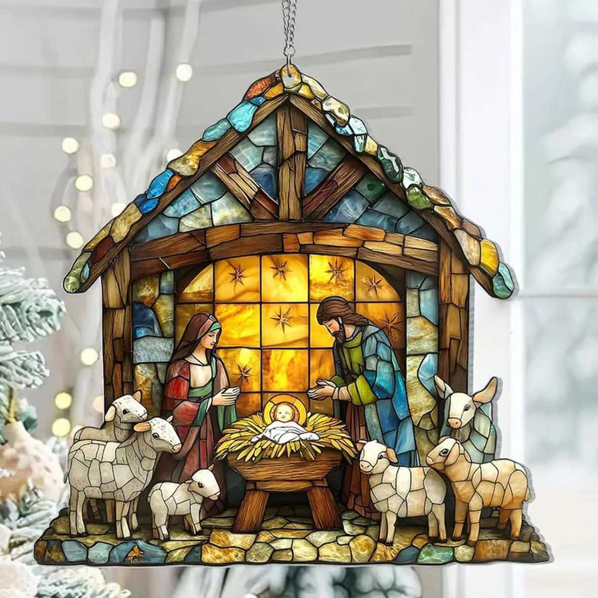 Nativity Scene Suncat Nativity Scene Stai Window Hanging Christmas Tree Nativity Hanging Religious Ornament H251129