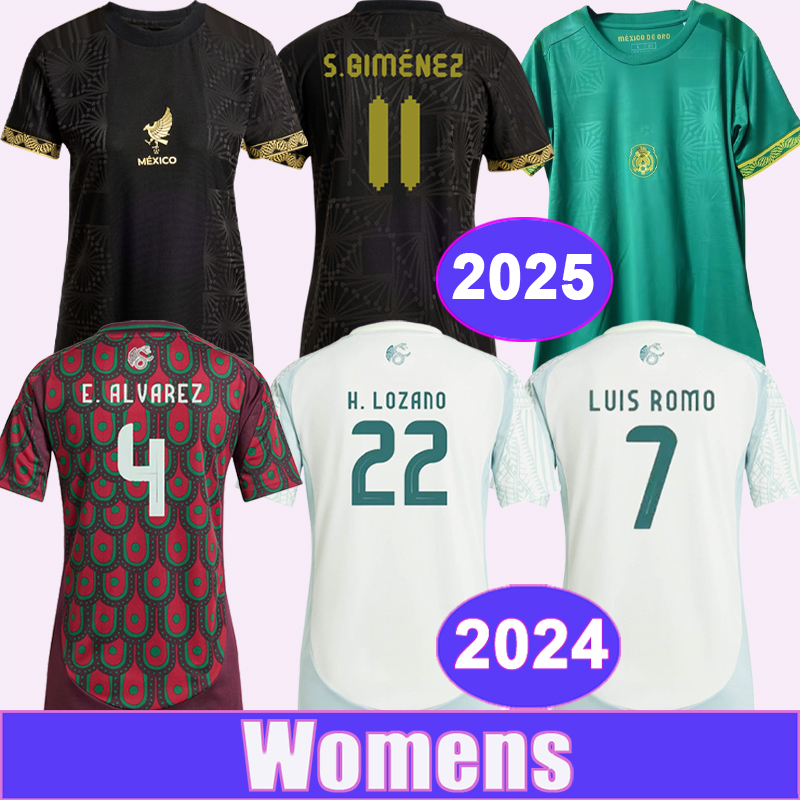 2025 Mexico Women Soccer Jerseys L.ROMO RAUL A.VEGA S.GIMENEZ J.QUINONES ORBELIN C.HUERTA Special Gold Cup Edition 2024 Home Away Football Shirts
