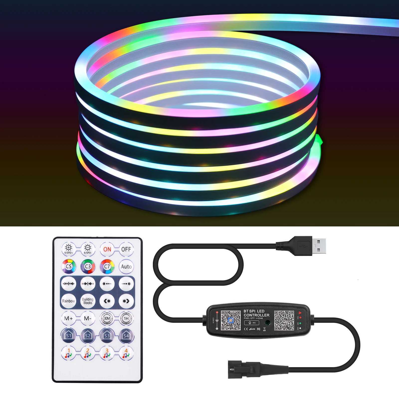 USB WS2812B Flexible LED Neon Light Strips 7X13MM RGB DIY Pixel Addressable Diode Tape Lamp Works with Bluetooth Music Sync IP67 M251129