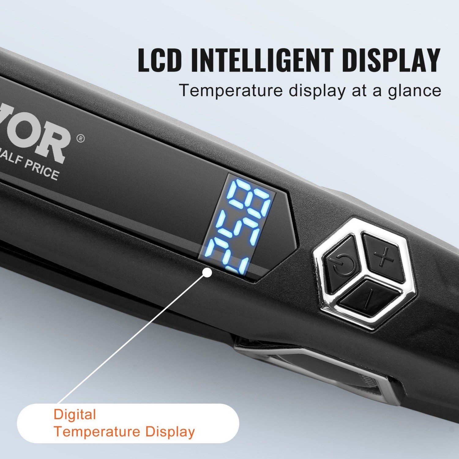 VEVOR Hair Straightener,1.5-inch Titanium Flat Iron,Dual Infrared Flat Iron with LCD Display and 19 Temp Levels -210°F to 450°F,Dual Voltage 110V/240V