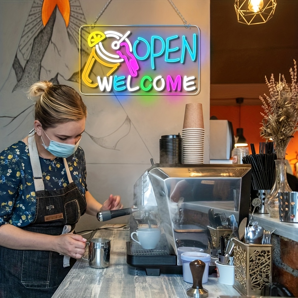 Open Signs for Business, Super Bright LED Neon Open Sign -Electric Light-Up Sign with ON/OFF Switch, Suitable for Coffee Shops, Salons, Bars, and Wind
