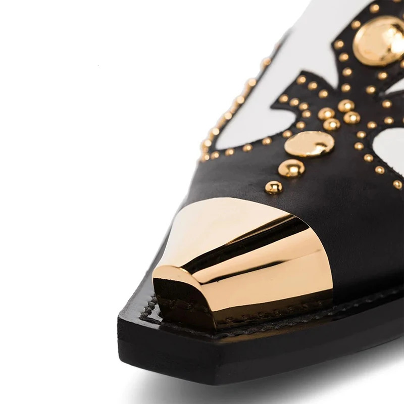 Catwalk Rivet Cow Leather Short Boots Autumn Winter Retro Large35-45 Ankle Boots4cm Thick Heel Rock Night Club Women Shoes 251126