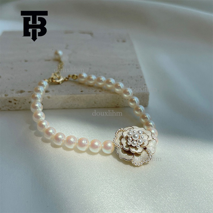 TB BHULAMTE Women's Camellia Flower Necklace, Chinese-Style Acrylic Resin Pearl Jewelry with Heart Love Circle Pendant - 40 cm Popcorn Chain, Black an - view 7