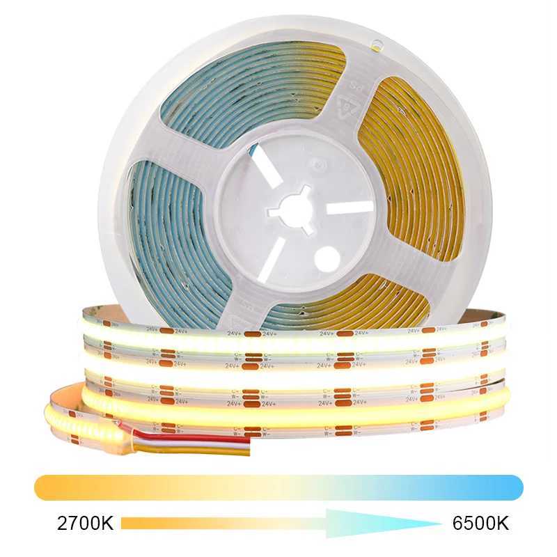 CCT COB LED Strip Lights High Density 608 LEDs/m Flexible Dimmable FOB Led Tape 2700K to 6500K Changeable LED Lighting DC12V 24V M251129