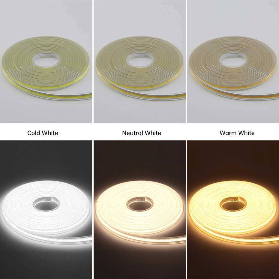 Super Bright 220V COB LED Strip Light 288LEDs/m IP65 Waterproof with EU/AU Switch Plug CW/WW/NW for Room Garden Decor Lighting M251129