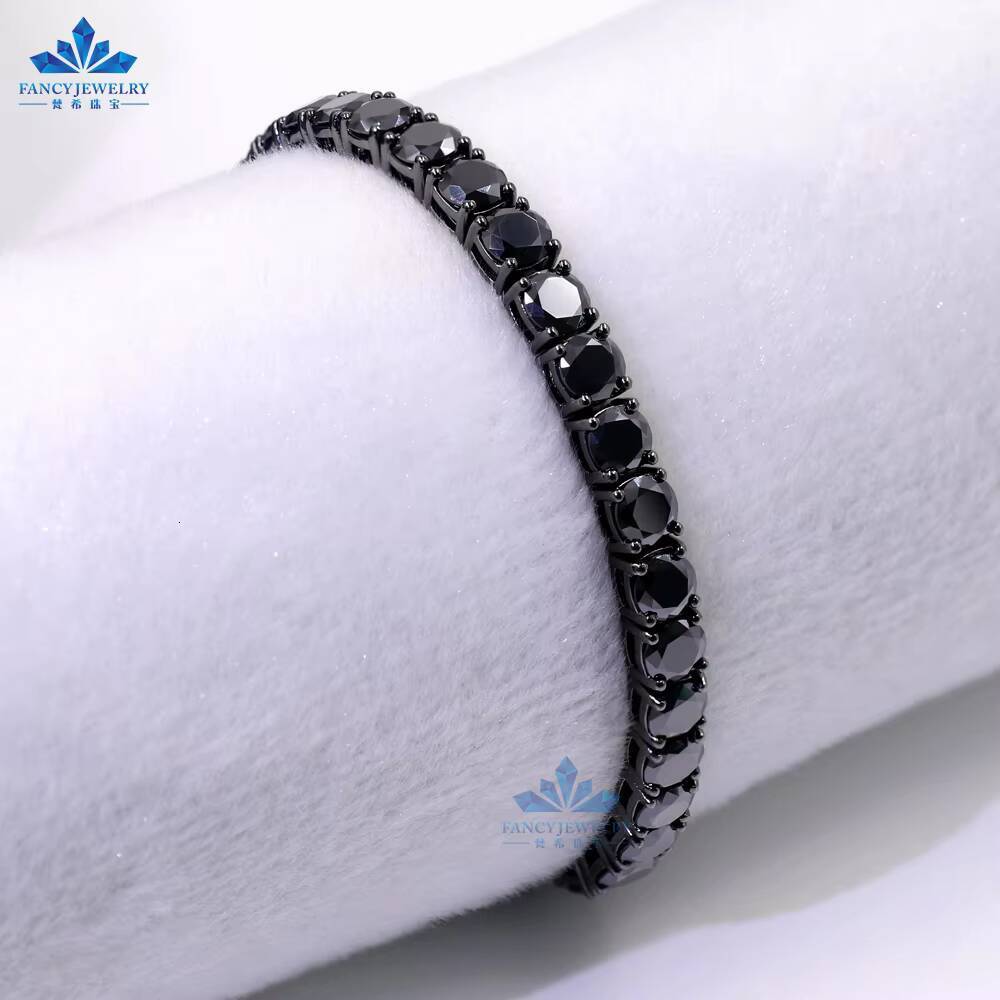 Exquisite Black Moissanite Tennis Bracelet with 2mm-65mm925 Sterling Silver Chain Black Moissanite Diamond Main Stone for Gifts