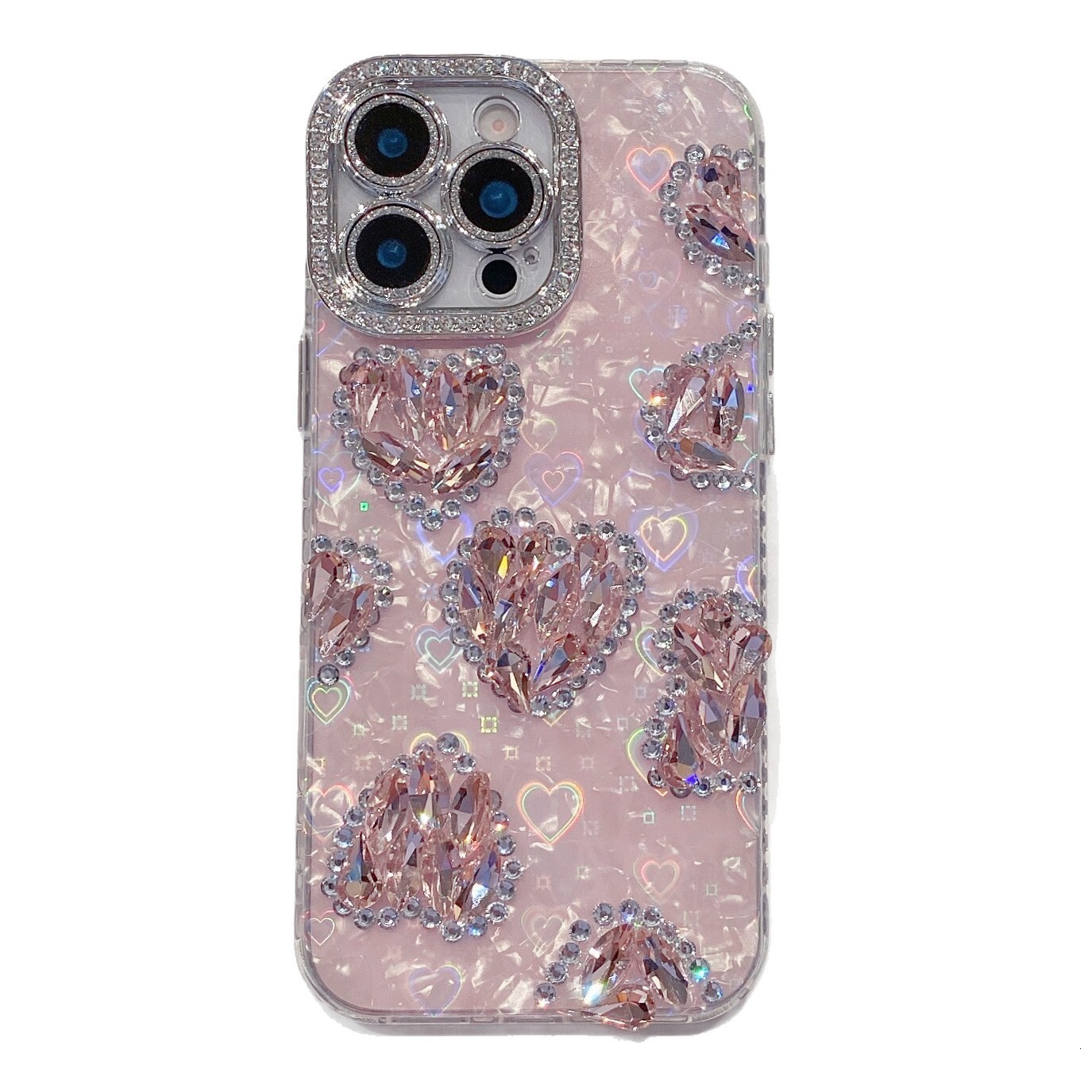 Pink Heart Diamond Phone Case iPhone 17 Pro Max Compatible with Apple 16/15 Plus Protective Case