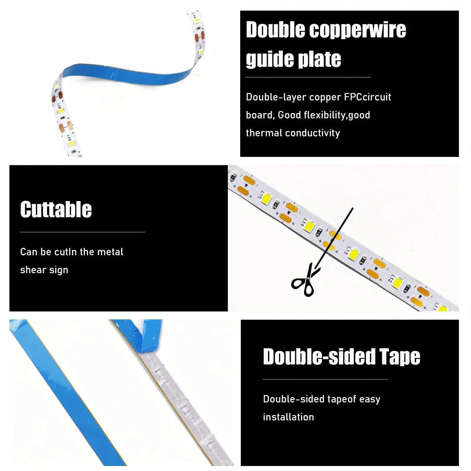 1-5m 5V LED Strip Lights 2835 USB 60 LEDs/m TV Backlight Flexible Lighting Ribbon Tape for Bedroom Wardrobe DIY Decoration Light M251129