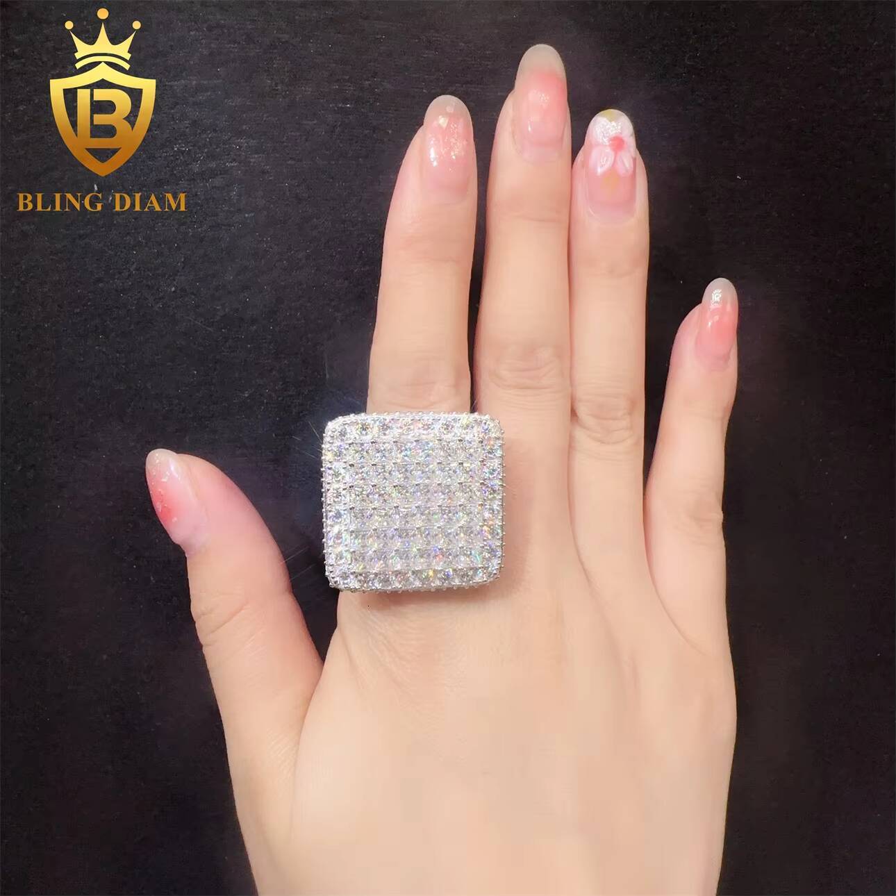 Hip Hop Custom Fine Jewelry VVS Moissanite Diamond Sterling Silver 925 Ring for Men