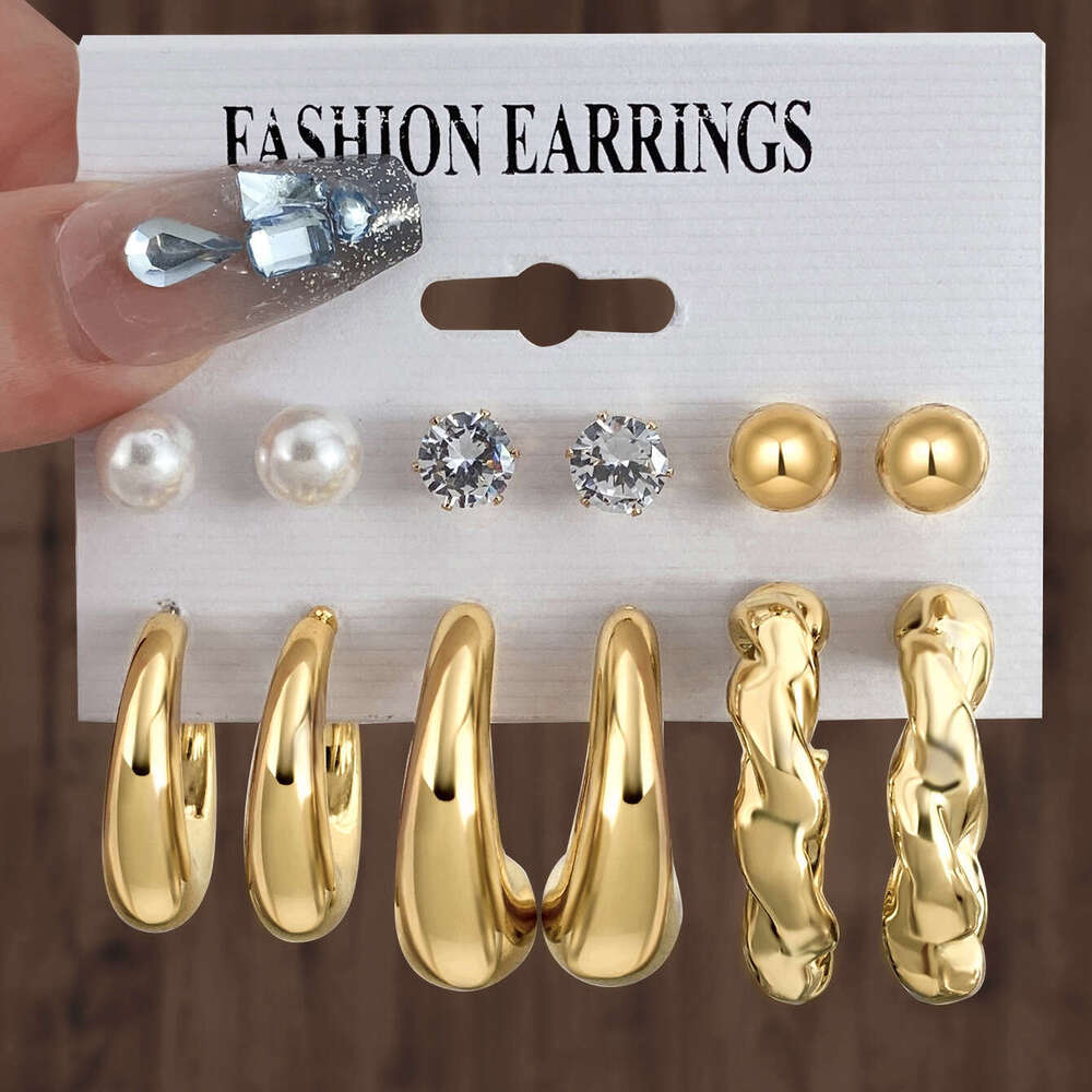new highend gold personalized water droplet earrings creative cshaped earring set with 6 pairs