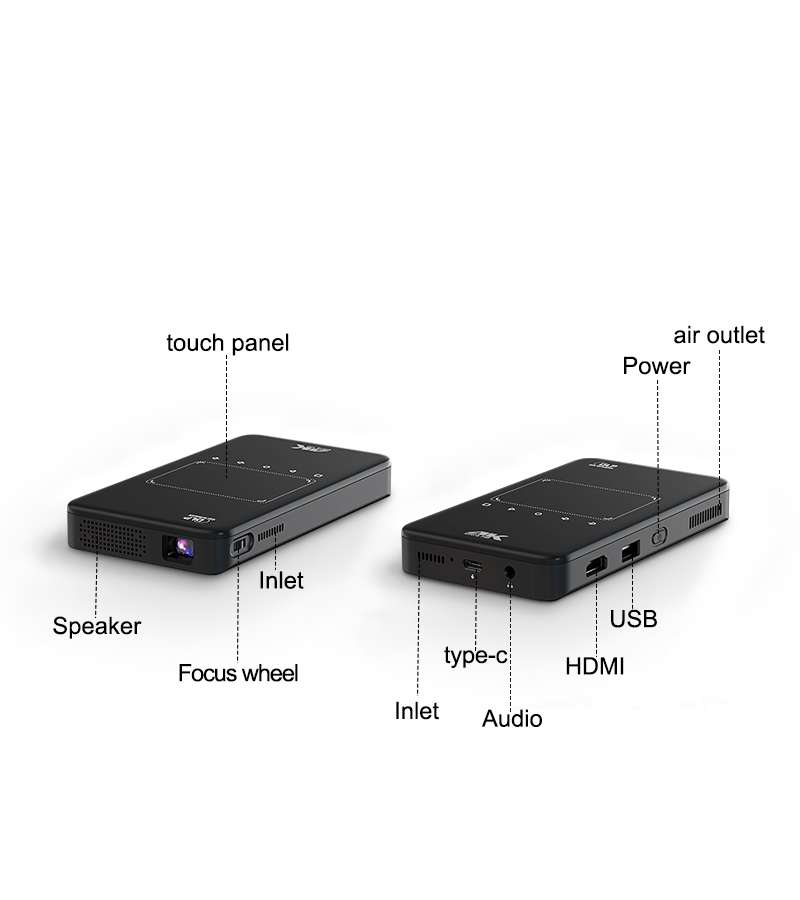 S90 Portable Pocket Mini Projector 3D 4K 3LED DLP Full HD Wifi Function with Battery Outdoor LED 32 GB 30000 Hours Led Lamp