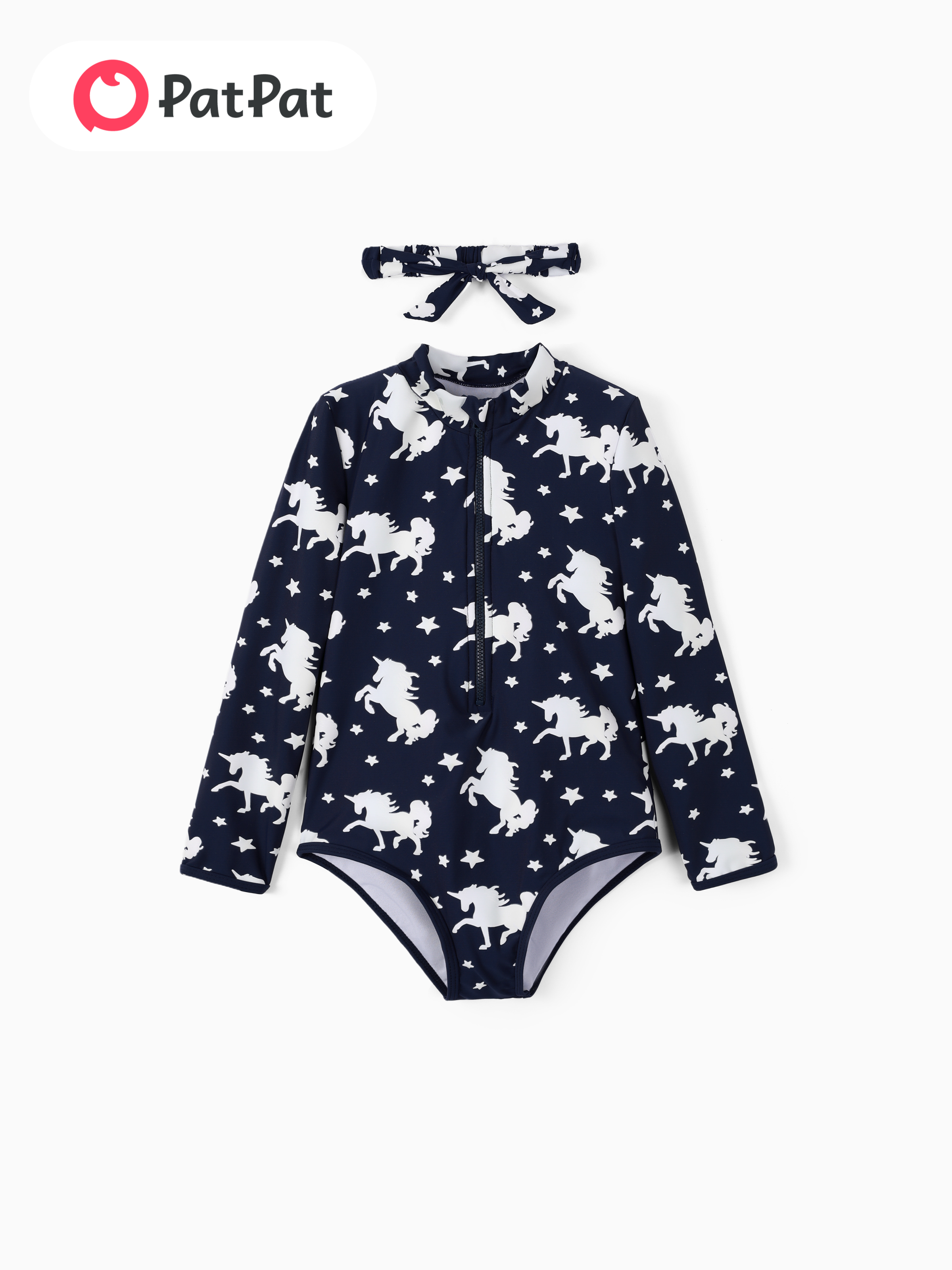 PatPat Toddler Girl 2pcs Water-reactive Unicorn Print Swimsuit with Headband