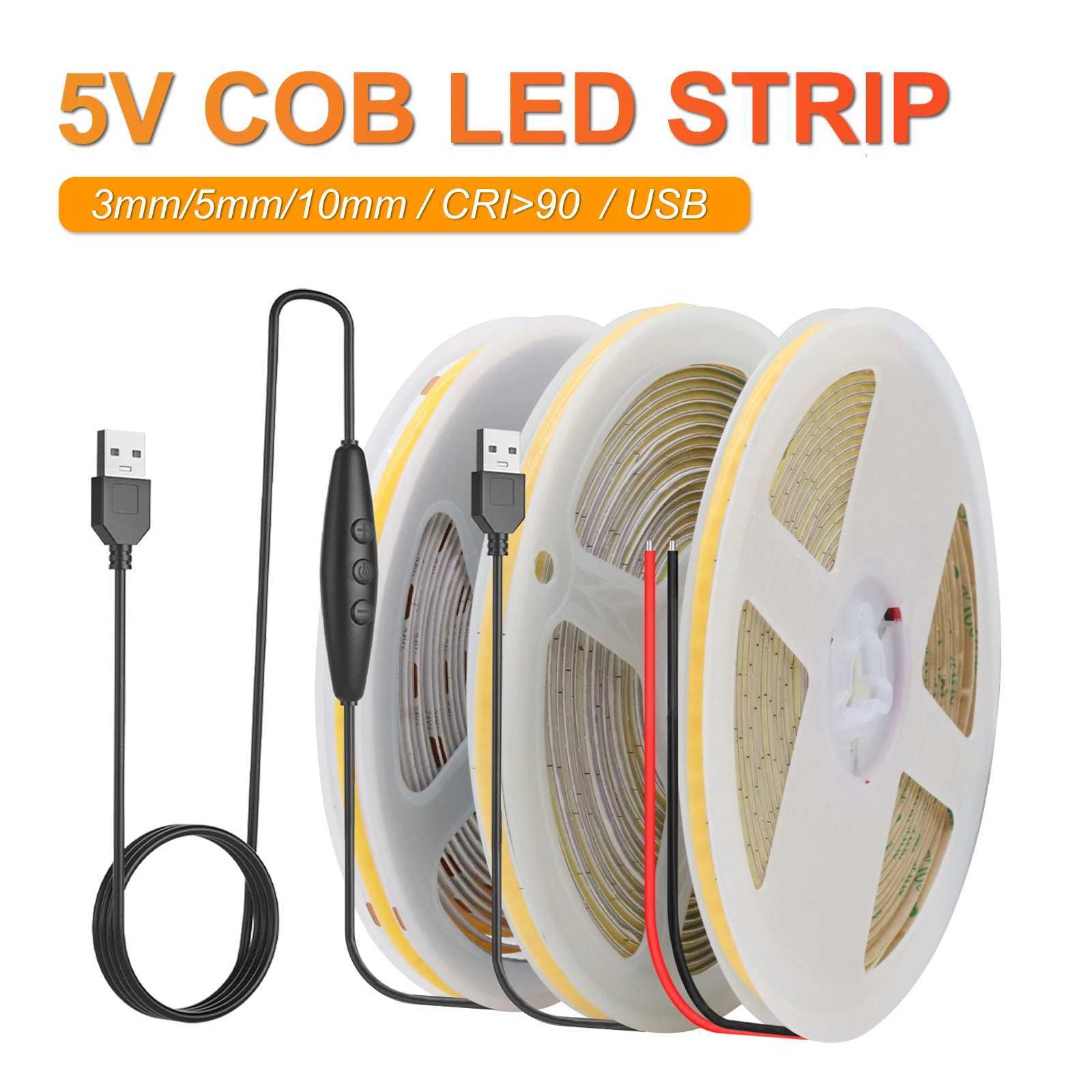 DC5V USB LED Strip 3mm 5mm COB LED Strip Light Flexible Ribbon LED Tape TV Backlight 3000K 4000K 6000K LED Strip Home Decoration M251129
