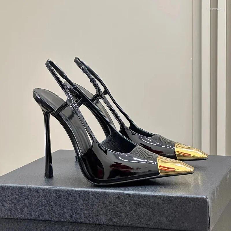 Sandals 2025 Summer Style Metal Pointed Toe Women's Black Sexy 7/9/11Cm Stiletto Heels Shallow Fashion High