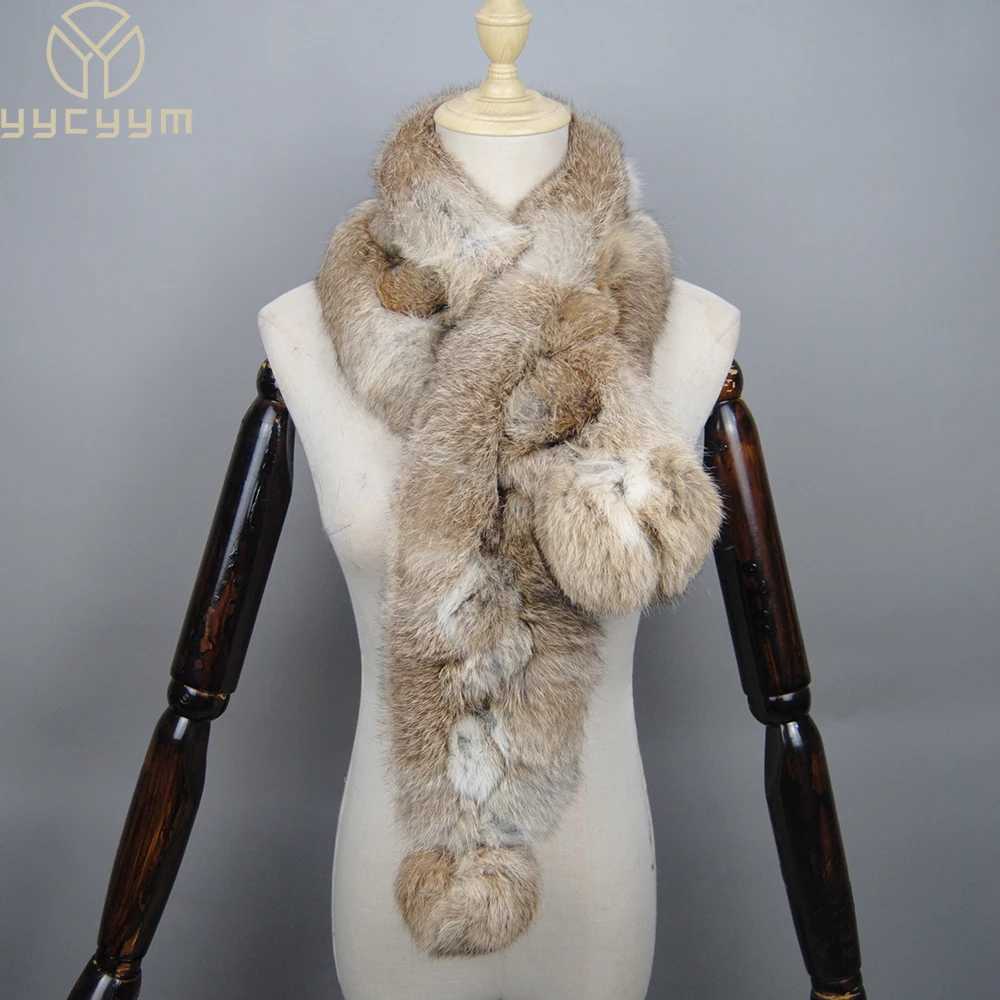 2025 New Arrival Winter Real Rabbit Fur Scarf Women Long Warm Genuine Rabbit Fur Scarves Female Knit Fluffy Pompoms Fur ScarvesJ2511291