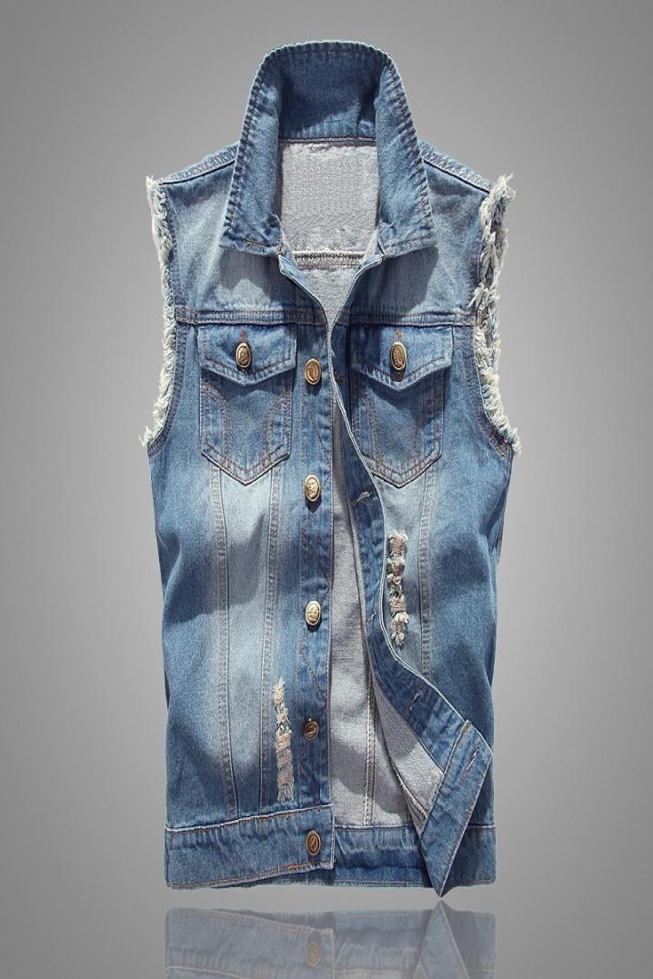 Slim Fit Cowboy Male Jacket Vest Ripped Denim Vest Men039s Jacket Sleeveless Casual Waistcoat Mens Jean Coat 5XL6360932