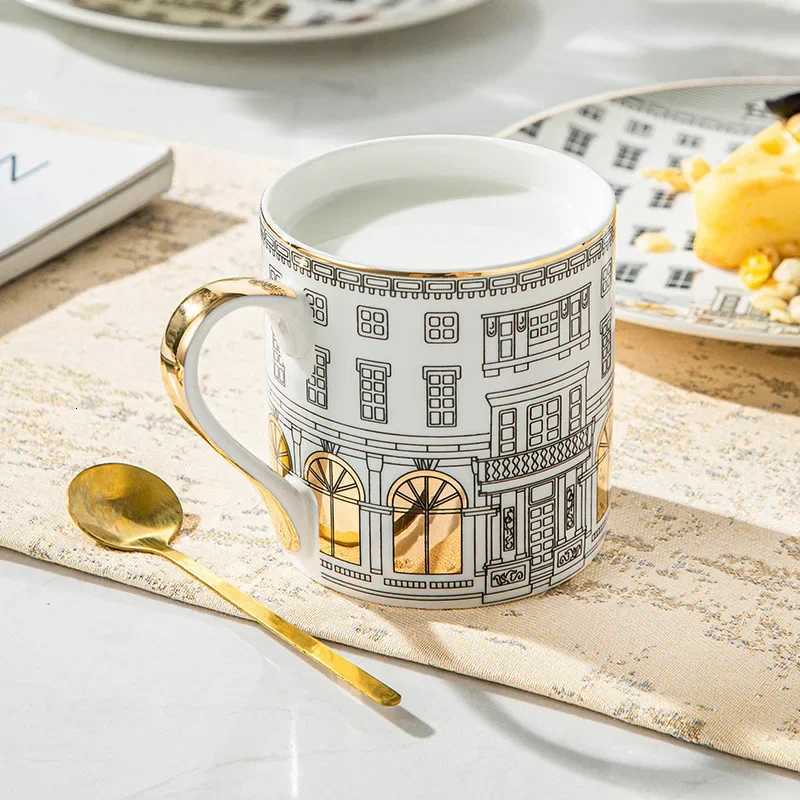 Luxury European-style Ran Architecture Ceramic Disc Coffee Cup Snacks Main Course Plate Kitchen Tableware Coffee g Storage Tray Y251129