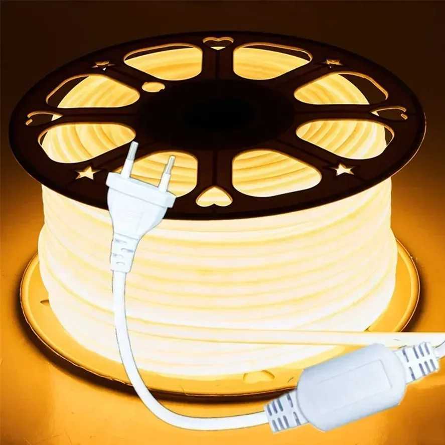 288LEDs/m COB LED Strip 220V Dimmable Power EU Plug 3000k 6000k RA90 Outdoor Garden FOB LED Tape Bedroom Kitchen Lighting M251129