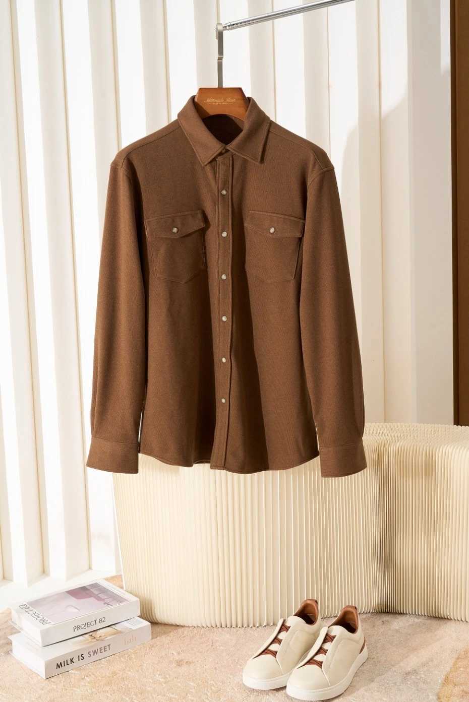 Italian BC version old money style autumn and winter wool blended business casual long-sleeved simple shirtW251129
