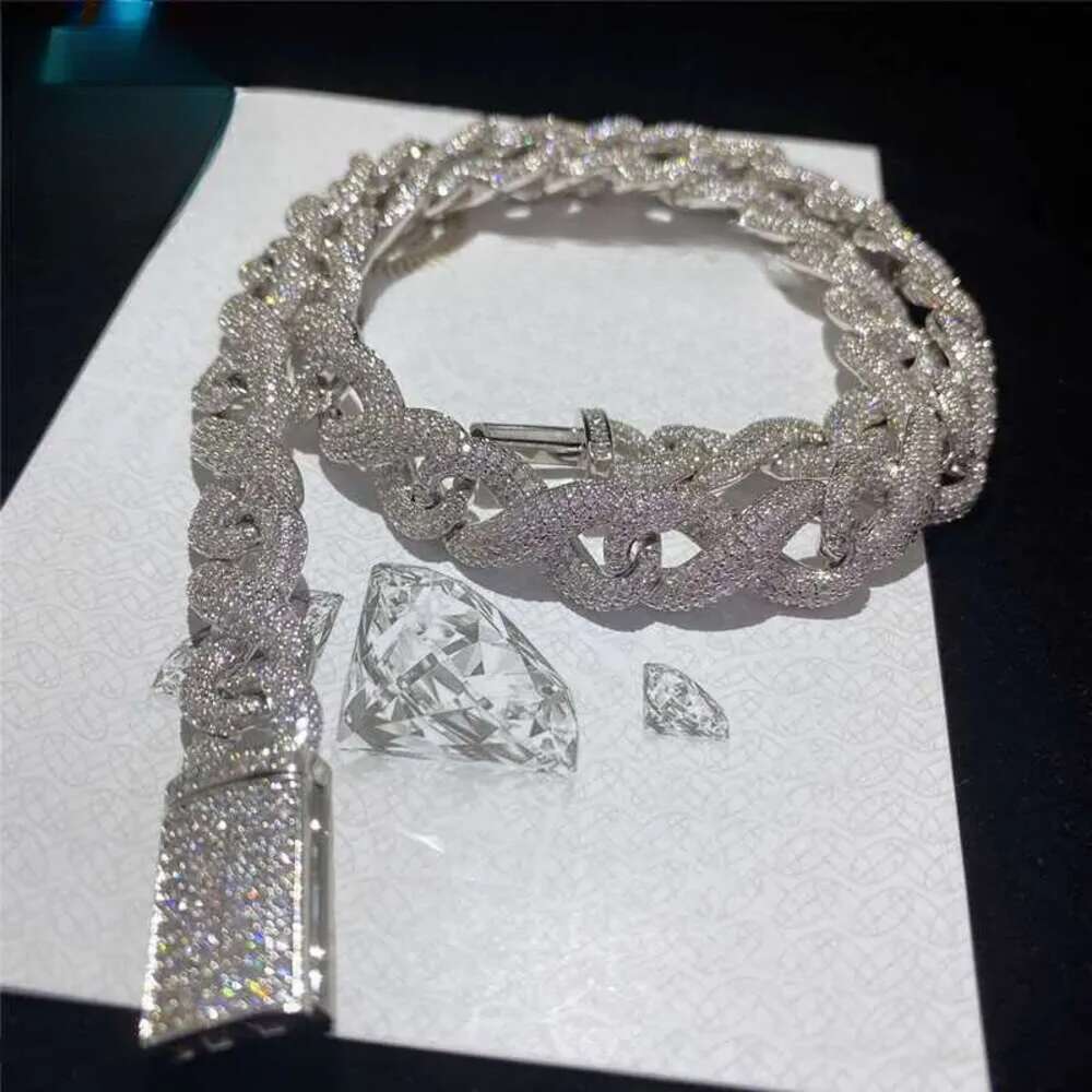 Full Iced Out Classic Box Clasp Moissanite Link Fine Hip Hop Men Jewelry Cuban Necklace Bling Dia Chain