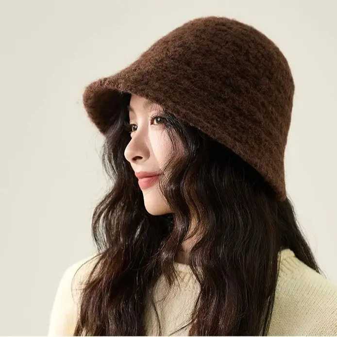 Fishermans Hat for Women Autumn/Winter Knit Bucket Hat Face-Slimming Textured Bucket Hat Warm and SoftXJ251129