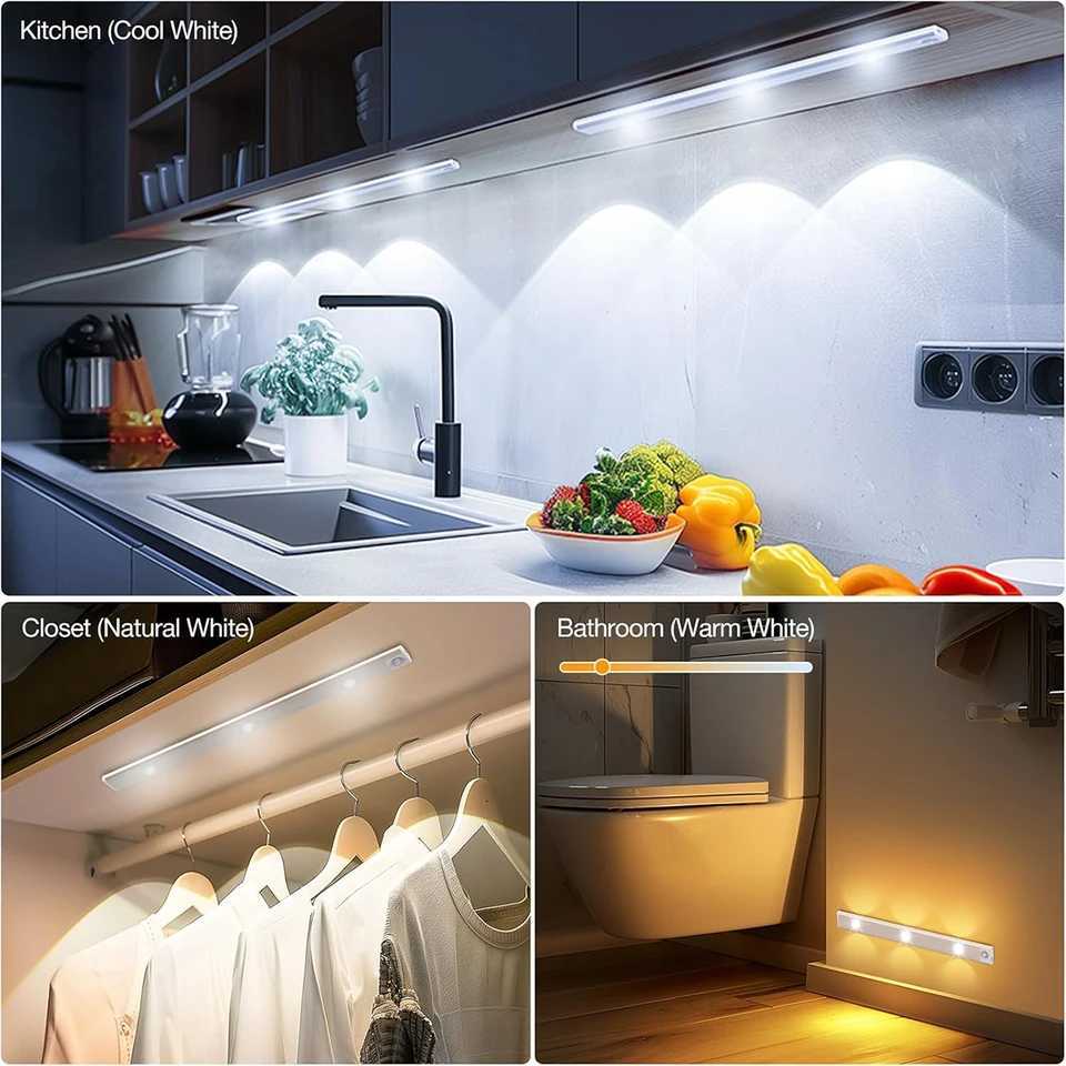 Ultra Slim Led Motion Sensor Light Strip Tricolor Lamp Usb Rechargeable Lights Leds Night With Paste 10cm/20cm/30cm/50cm Cabinet M251129