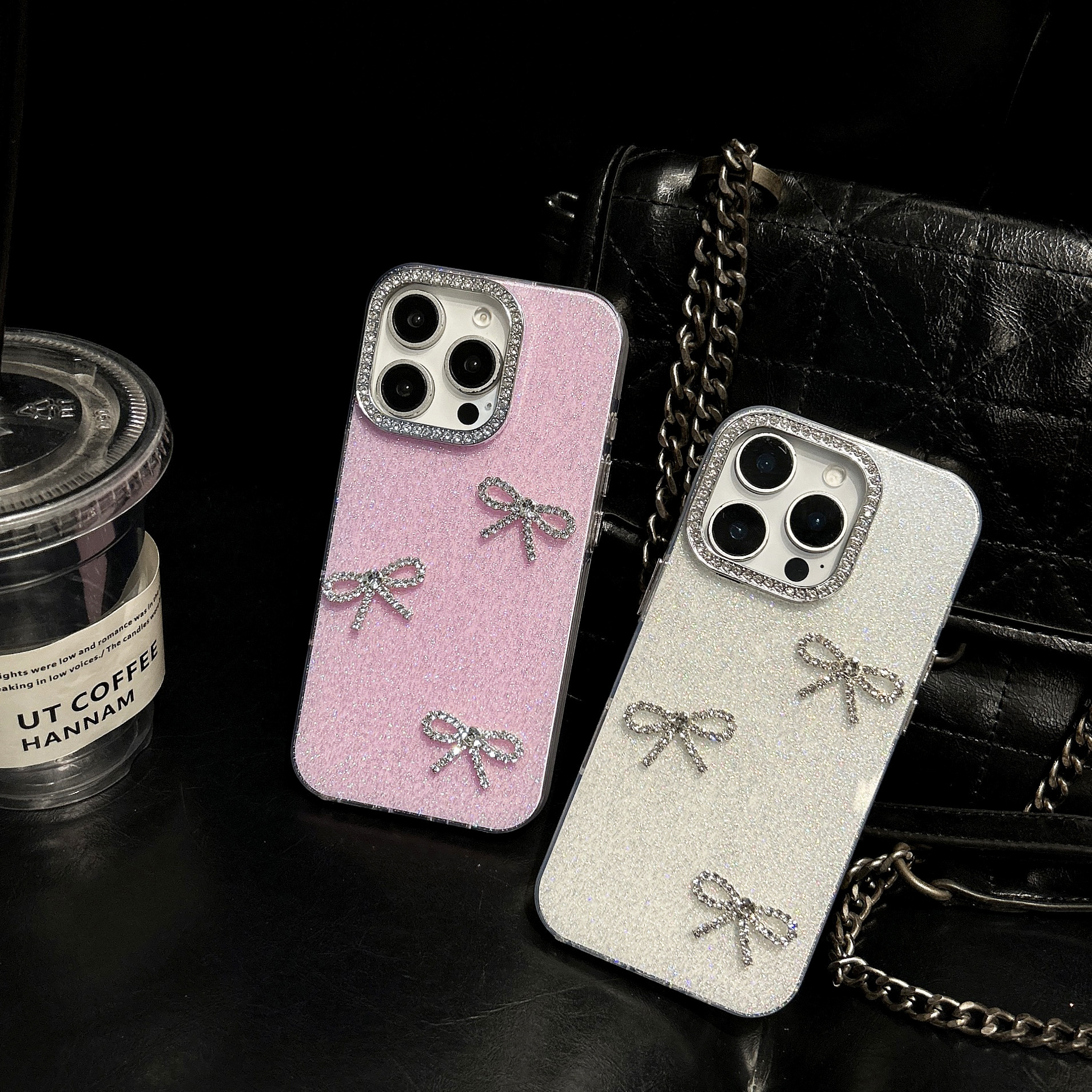 Bowknot Phone Case iPhone 16 Pro Max Compatible with Apple 15/14/13 Pro 3D Glitter Rhinestone Protective Case