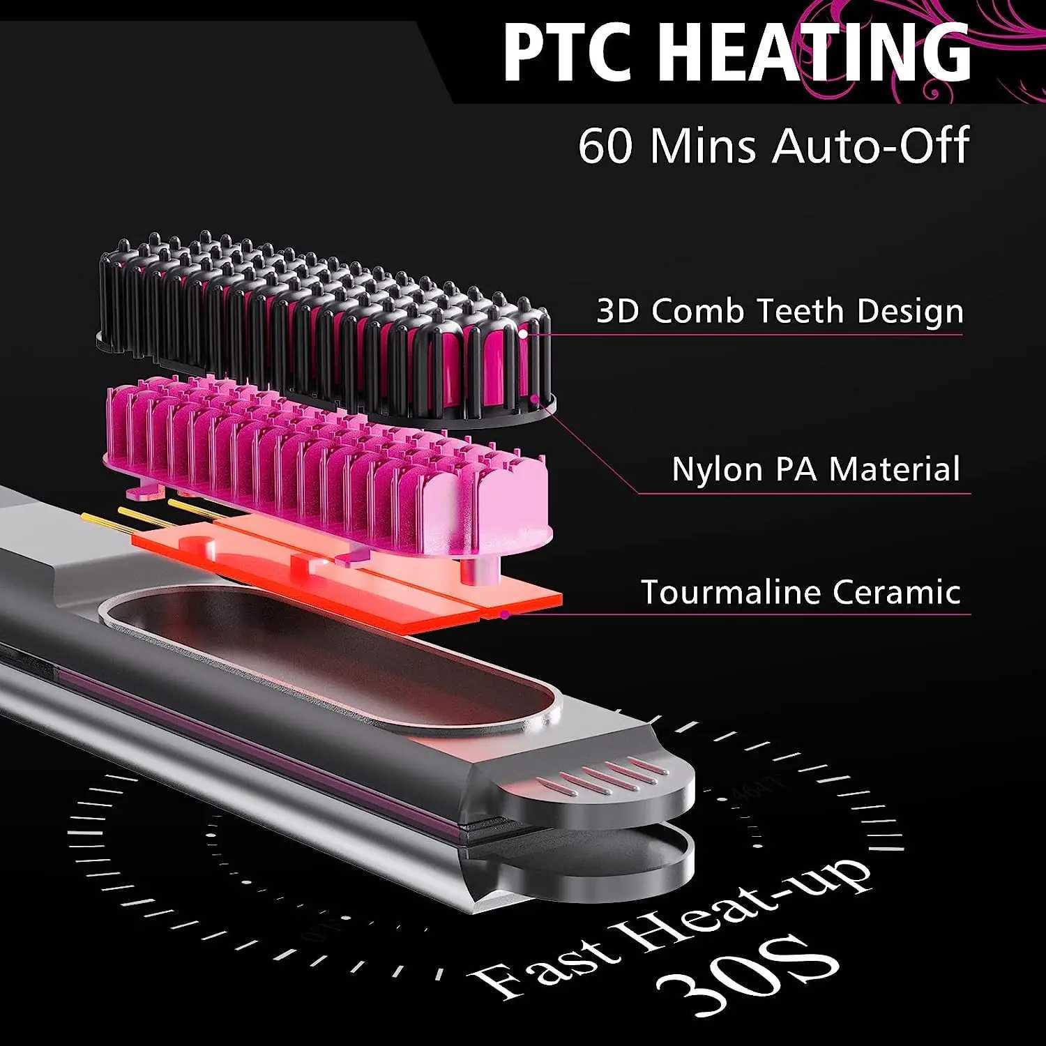 Womens 3-in-1 Hair Straightener Curling Flat Iron Electric Hot Comb Ceramic Ionic Fast Heating Hair BrushT251129