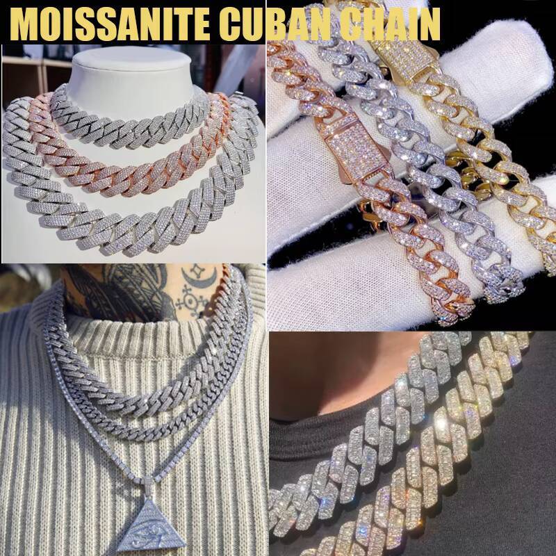 New Design Moissanite Cuban Bracelet Pass Diamond Tester Round Brilliant Cut Vvs Diamond 925 Silver Chain for Men Women