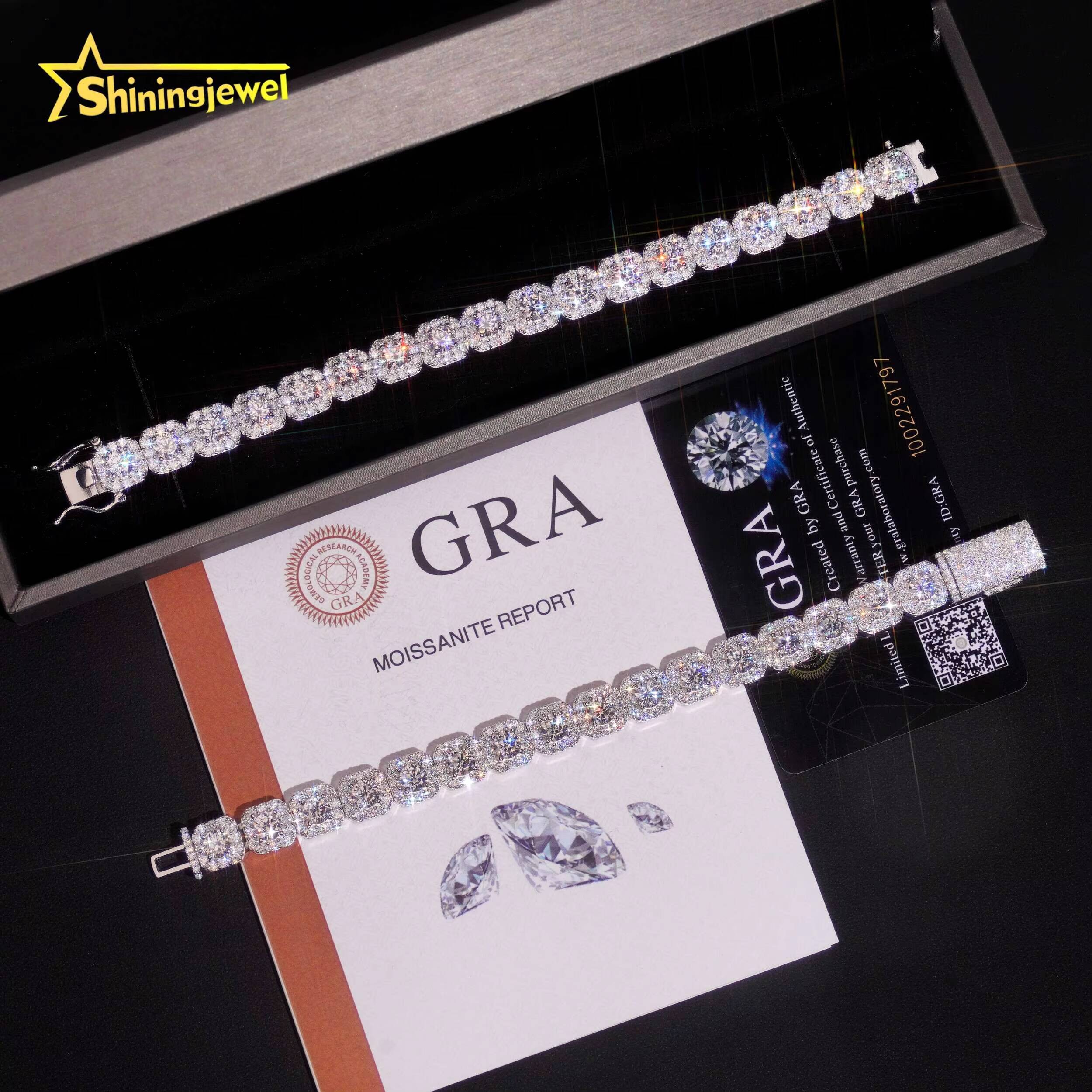 10mm Iced Out Halo Sugar Bracelet 925 Silver Cuban Bracelet Hot Sale Moissanite Diamond Miami Bracelet Hip Hop Jewelry