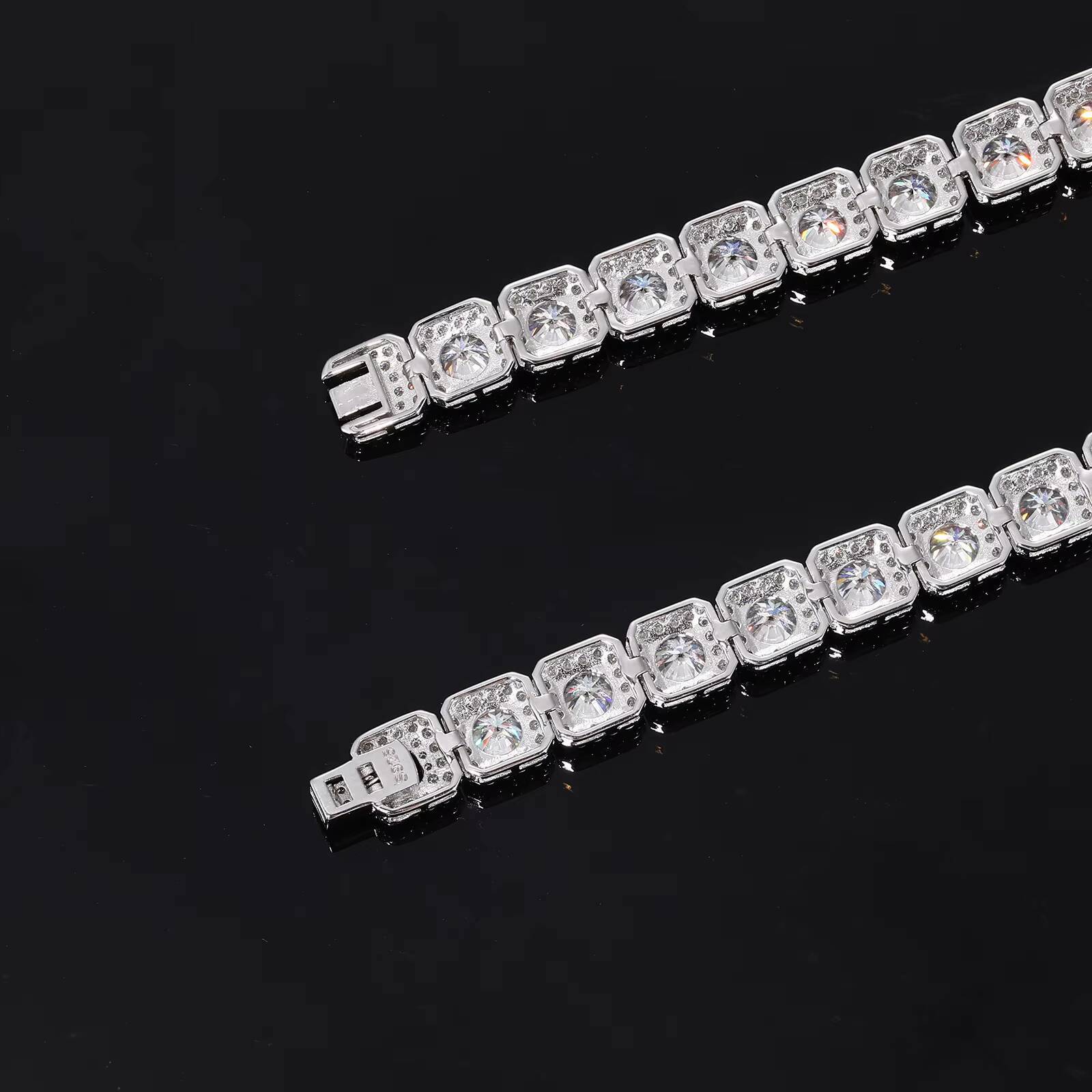 GRA Certified Moissanite Iced Out 8mm 925 Silver Square Tennis Bracelet Diamond Tester Pass Hip Hop Bling Jewelry for Men