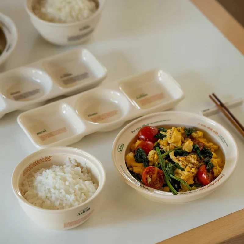 Luxury Ceramic Plate Set Oval Plates Korean Simple Letter Printing Breakfast Fat-reducing Meal Dishes Three-plate Kitchen Tableware Set Y251129