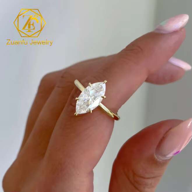 Fine Jewelry Rings 925 Sterling Silver 9K 14K 18K Real Gold Engagement Wedding Marquise Cut 2CT Moissanite Diamond Ring