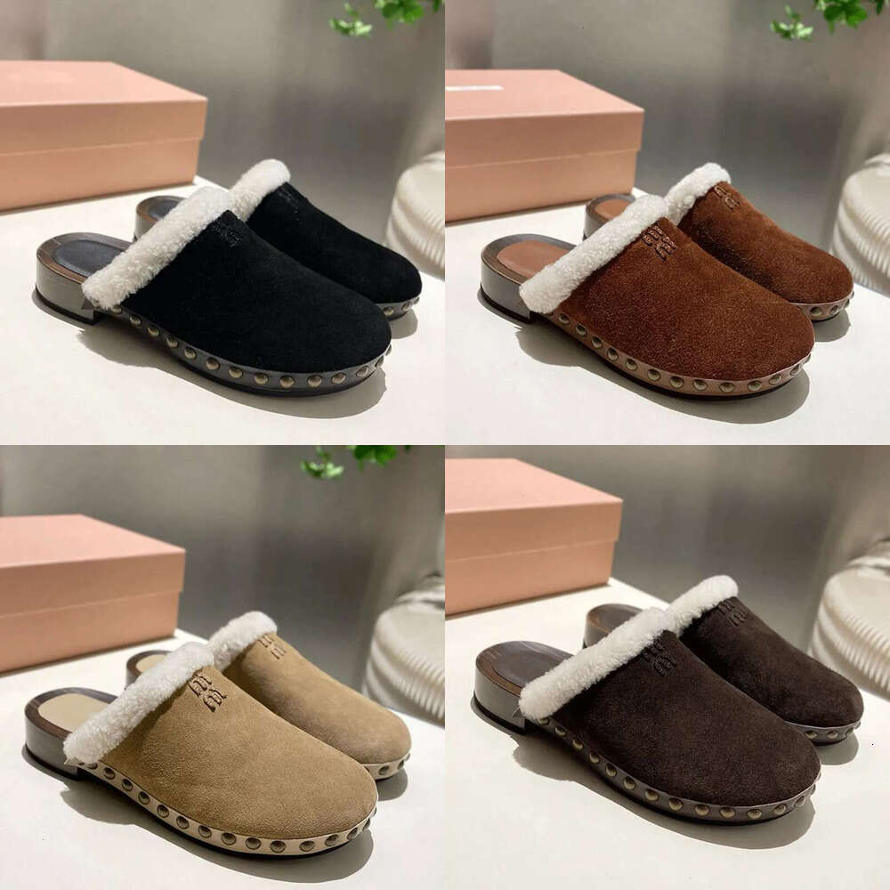 Fashion Slippers Designer shoe women mule clog sabot slipper Suede Shearling Wool flat warm winter womens shoes Ladie Popular Retro Slipper fur slide