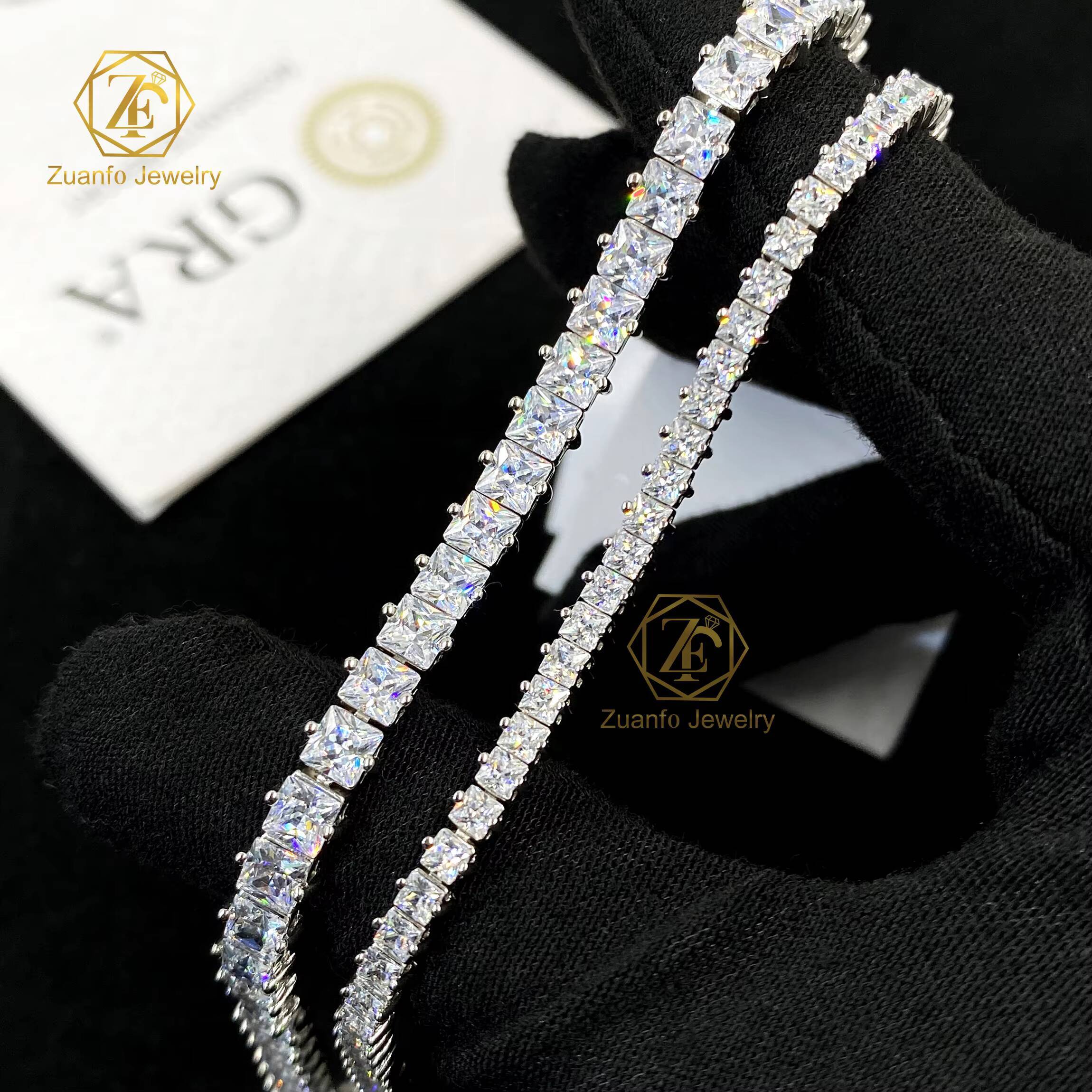 2025 Bling Princess Cut Moissanite Diamond 925 Sterling Silver Unisex Tennis Bracelet Gold Plated Iced Out for Gift