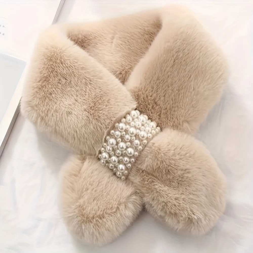 Winter Neck Scarf Warmer Neckerchief Faux Rabbit Fur Scarf Warm Windproof Soft Plush Non-Elastic Versatile Fashion AccessoryJ251129
