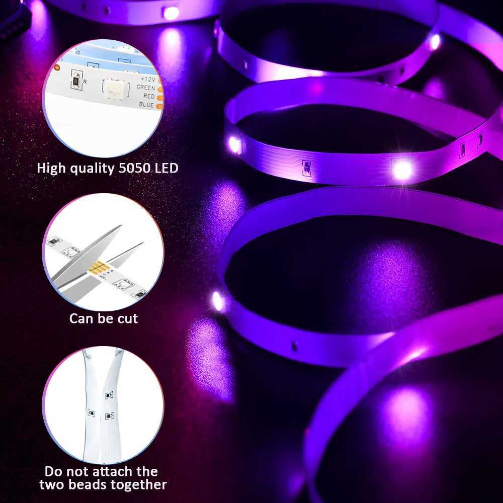 EU Plug LED Strip Light RGB Music Sync Color Changing Sensitive Built-in Mic App LED Lights DC12V Flexible M251129