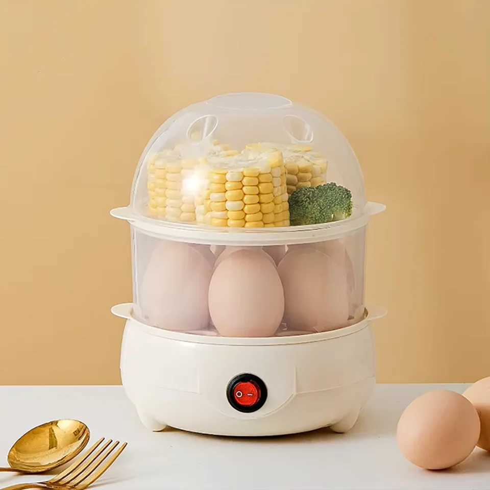 Mini Egg Boiler 1 or 2 Layers Electric Egg Cooker Automatic Power-Off Egg Steamer Kitchen Steamed Breakfast Cooking Appliances C251129