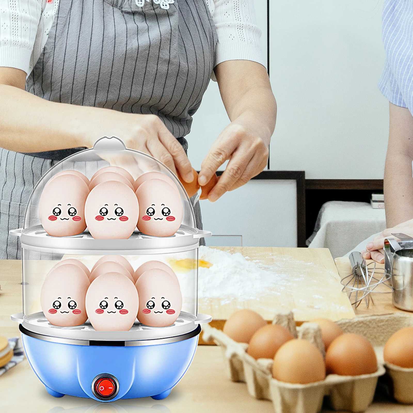 Double Layer Egg Cooker 14 Egg Capacity Hard Boiled Egg Cooker Anti-dry Electric Egg Boiler with 40mL Measuring Cup Steam C251129