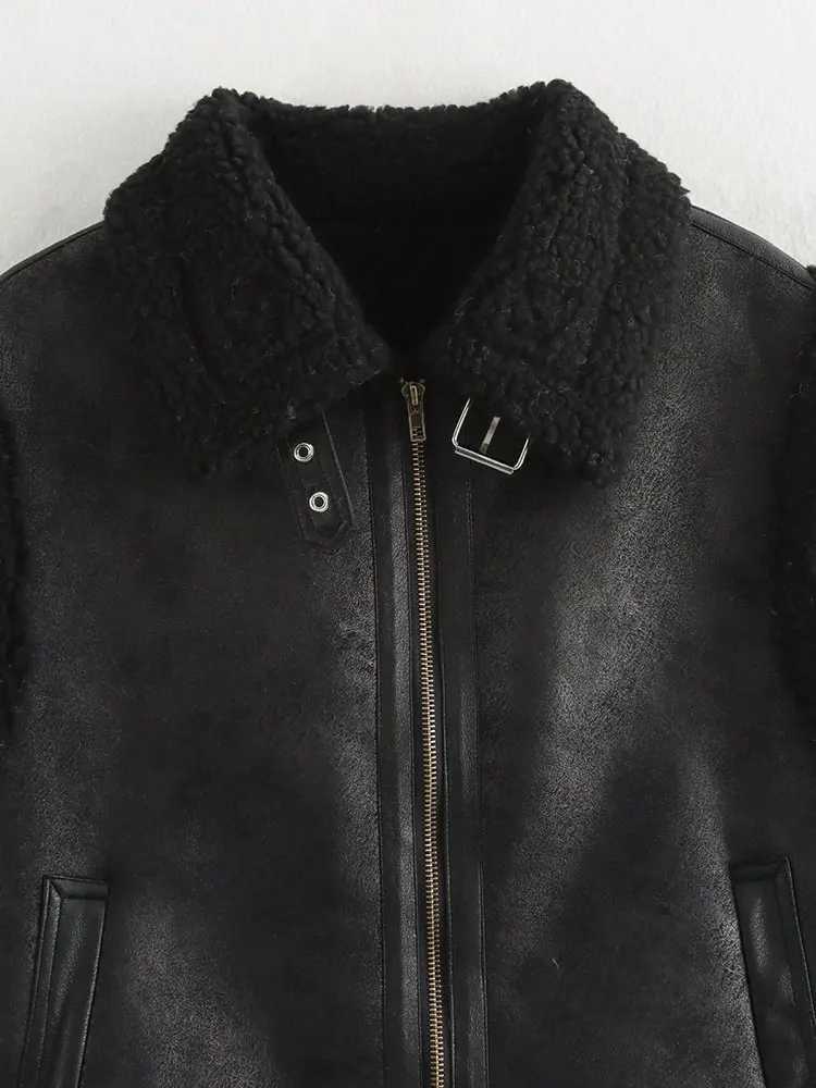 HH Autumn Winter Women Fashion Faux Leather Fleece Vest Top Vintage Sleeveless Outerwear Thick Warm Zipper Waistcoats CoatT251129