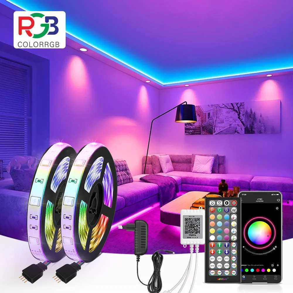 EU Plug LED Strip Light RGB Music Sync Color Changing Sensitive Built-in Mic App LED Lights DC12V Flexible M251129
