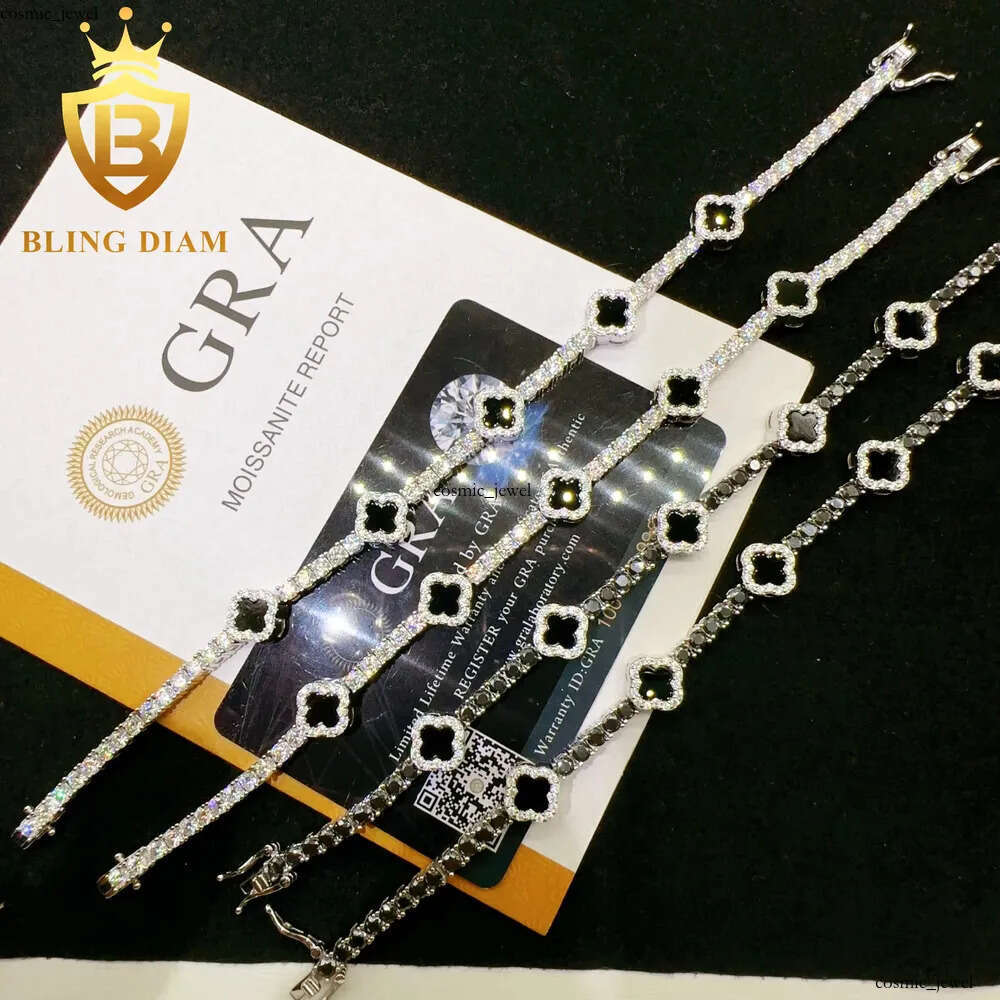 High Quality Sterling Sier Dia VVS Moissanite Tennis Bracelet Fashionable Hip Hop Iced out Clover Necklace