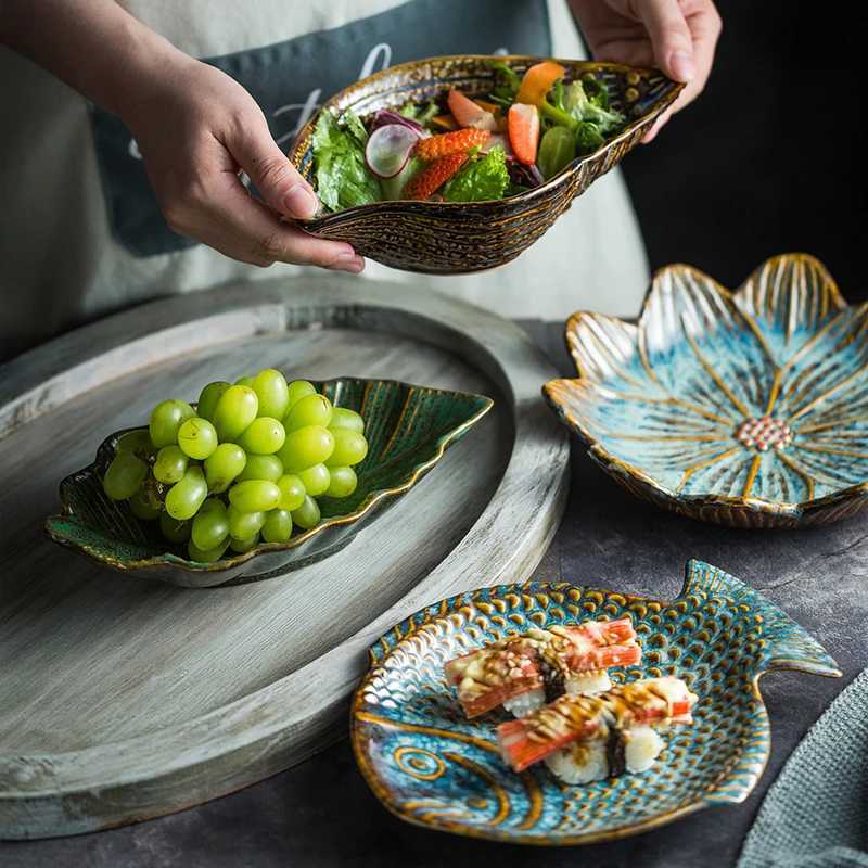 Luxury Irregar Ceramic Plate Flower Leaves Scallops Starfish Conch Fish Shape Decorative Tableware Dinner Plates Dishes Tableware Y251129