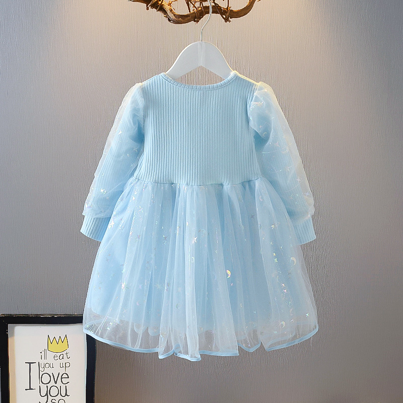 Disney Frozen Girls Princess Dress Beach Skirt Evening Gown Baby Designer Clothing Spring Set Elsa Princess Dress with Puff Sleeves and Sequin Gown Gi