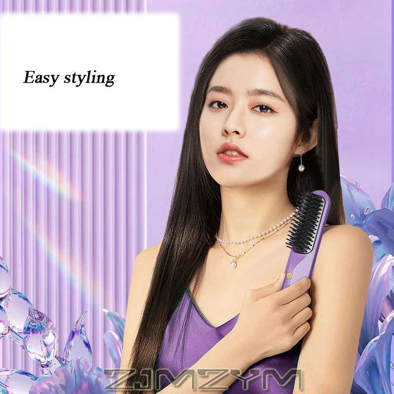 2-in-1 Wireless Rechargeable Straightener Portable Negative Ion Curling And Straightening Comb Hair Styling ApplianceT251129