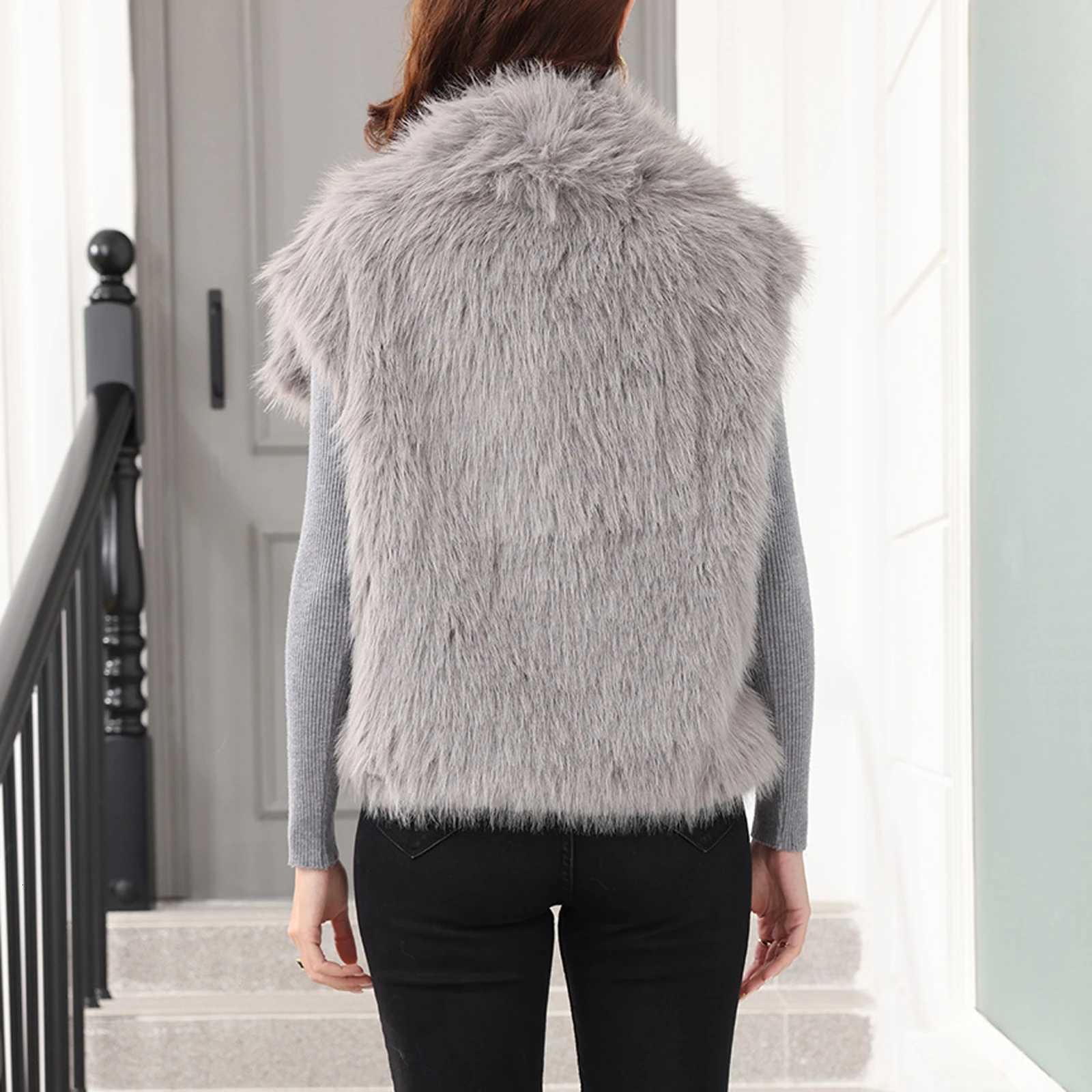 WomenS Fashion Waistcoat Vest Sleeveless Lapel Coat Solid Faux Fur Jacket Coat Winter Thicken Outerwear High Street CoatT251129