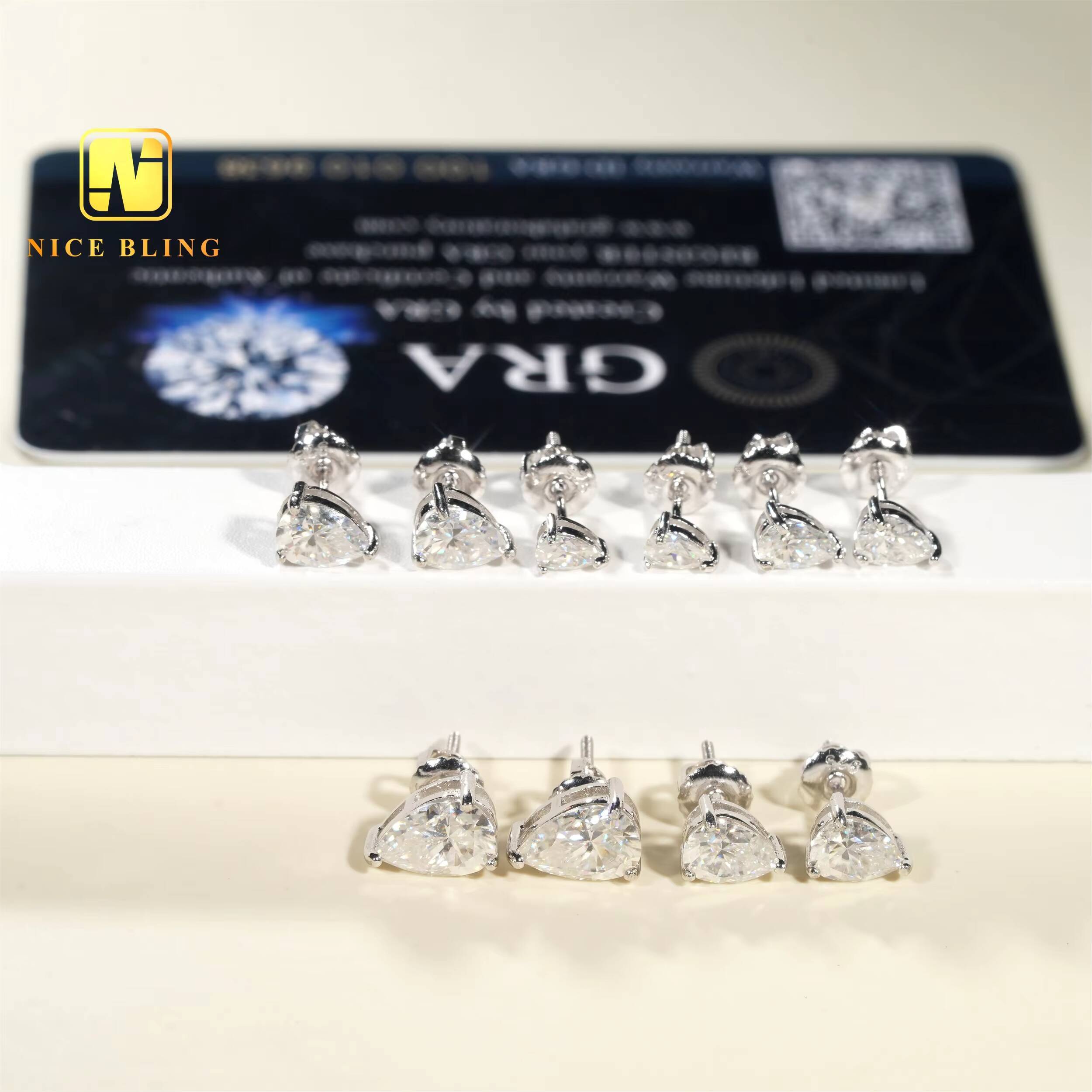 Wholesale Price Solitaire Earrings Hip Hop 925 Silver Jewelry VVS D Color Pear Cut Moissanite Diamond Ear Studs for Men Women